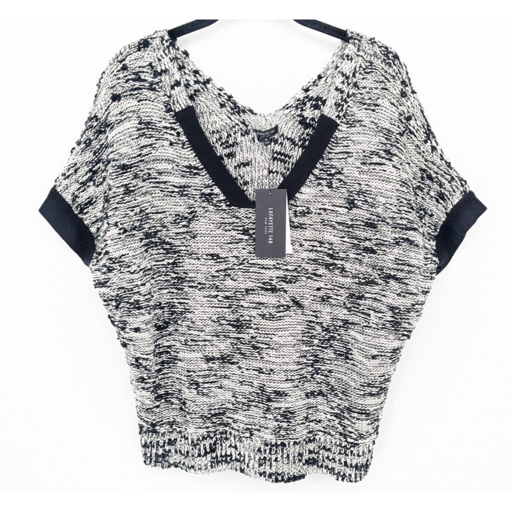 NWOT Lafayette 148 New York Black and White Marled V‑Neck Sweater